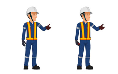 Wall Mural - Industrial worker is presenting something on white background