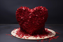 A Heart-shaped Cake Made Of Red Flakes On A Black Background. Generative AI
