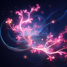 An Abstract Symphony Featuring The Neon Glow Of Lights, Abstract Sakura Elements In A Mirage With A Whirlwind Playing With Shadows And Light