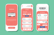 Application for shuttle bus tickets. Collection of online shuttle bus interface templates. Responsive GUI for mobile applications. Vector illustration
