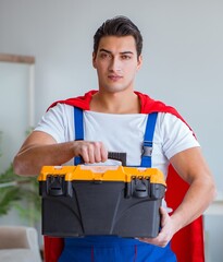 Wall Mural - Super hero repairman working at home