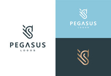 Pegasus Vector Logo Template Illustrator With Line Style,pegasus Monogram Logo