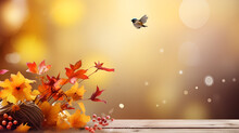 Autumn Leaves Background,Whimsical Foliage Captivating The Magical Essence Of Autumn With Pink And Yellow Leaves In A Natural Setting, Ideal For Your Design And Text