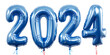 2024 helium mylar balloons isolated on transparent background - new year celebration design element PNG cutout