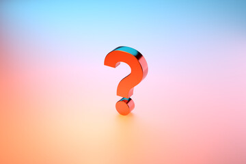 Metallic question mark symbol on pink and blue colored background.