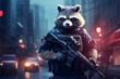 illustration of a raccoon becoming an armed police officer