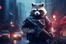 Illustration Of A Raccoon Becoming An Armed Police Officer