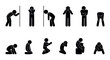 sad man icon, collection of depressed people, stick figure, isolated human silhouettes