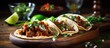 © 2rogan - Mexican street food - Suadero tacos: fried meat in tortilla with cilantro, onion, and spicy red sauce.