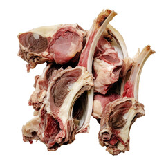 Sticker - Top view of rotten spoilt raw lamb chops isolated on a white transparent background 