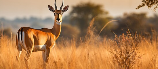 Impressive photo: solitary impala gazes left in open field.