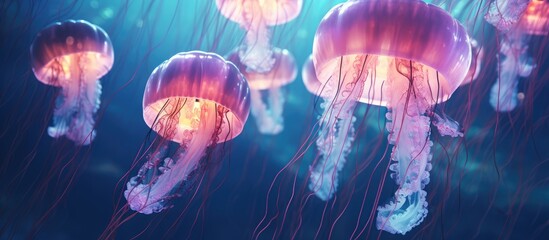 Wall Mural - Jellyfishes photographed underwater.