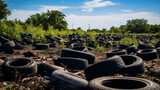 Fototapeta  - A photo of used tires illegally dumped in Coral Gables generative ai