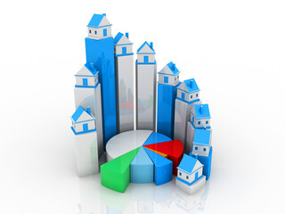 Sticker - 3d illustration Growth in real estate shown on graph