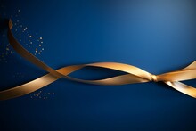 Golden Ribbon On Blue Background, Generative AI