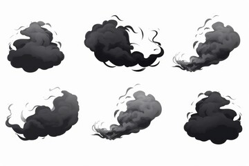 Dark smoke clouds set on white background, Generative AI