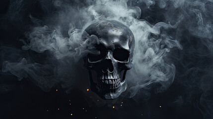 skull in a dark background with smoke