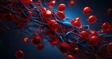 The Red Blood Cells Are Surrounded By Blue Blood Vessels. Generative AI.