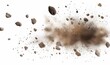 flying debris, pebbles with dust, isolated on a white background, Generative AI