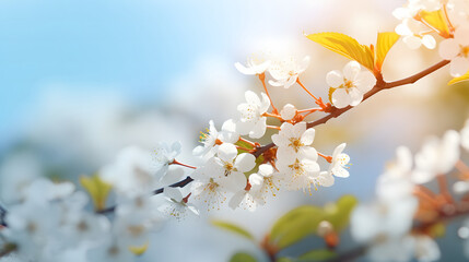 Wall Mural - spring border background with white blossom copy space.