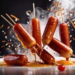 Corndogs, battered deep fried sausages on a stick, typical snack food