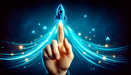 Wall Mural - close up of human hand pointing at start up concept. generative ai