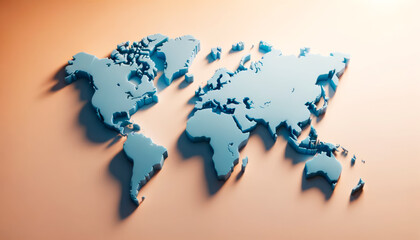 Poster - 3D world map with warm tones on a beige background. Geographical exploration concept. Generative AI