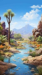 painting showcasing a desert oasis