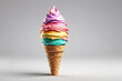 one isolated cone of rainbow ice cream on an empty background