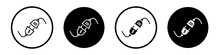Electric Plug Icon Set. Cable Socket Vector Symbol. Disconnect Connection Sign In Black Filled And Outlined
