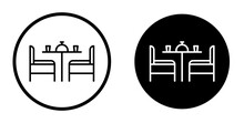 Dinner Table Icon Set. Restaurant Dining Seat Vector Symbol. Terrace Dinning Table Icon In Black Filled And Outlined