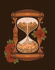 Illustration antique hourglass with deep meaning about nature