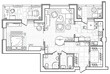 Floor plan with furniture in top view. Architectural set of furniture thin line icons. Detailed layout of the modern apartment. Vector blueprint.