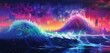 A surreal cascade of neon waves, crashing against a pixelated shore in a hypnotic display of color and abstract motion.