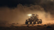 © PaulShlykov - Lunar rover moves quickly, kicking up dust on the surface of the moon or another planet.