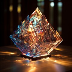 Wall Mural - prismatic waves of light reflecting off crystalline surfaces, creating a dazzling display of geometr