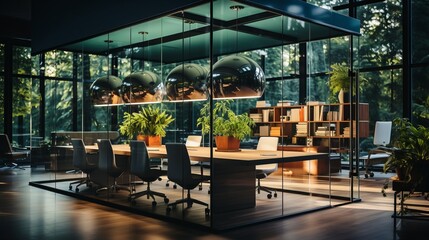Wall Mural - an office space featuring a glass wall partition