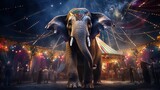 Fototapeta Sport -  charismatic elephant easily predicts future, using circus magic, which gave him reputation of great animal magician