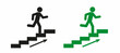 The stick man goes up the stairs. Pictographs of people climbing stairs, silhouettes of croupiers. The concept of success.Flat design style