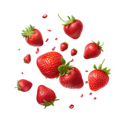 strawberry falling in juice splash isolated on white background or transparent