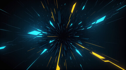 Wall Mural - Abstract background yellow and blue motion graphic glowing line in hyper speed, metaverse and technology,glow in the dark space,Generative Ai