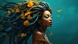 painting style illustration of pretty African woman deadlock hairstyle in wind blow, mysterious confident fashion portrait artistic design, Generative Ai