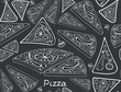 Food and beverage vector seamless pattern with hand drawn pizza slices 