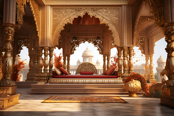 Wall Mural - Indian wedding mandap adorned with elaborate decorations and vibrant colors