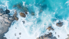 Awesome View Of Blue Waves Crashing Between Rock Walls Seen From The Sky