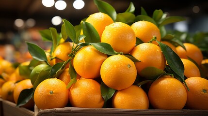 Wall Mural - Fresh orange fruits displayed in a supermarket