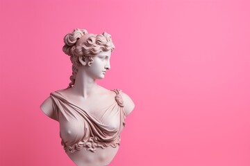 Wall Mural - A graceful Greek woman statue on a gentle pink background. Created with generative AI tools