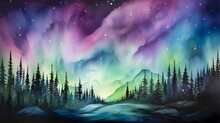 watercolor of the Aurora Borealis