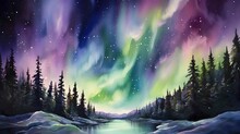 watercolor of the Aurora Borealis