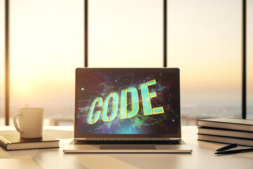 Wall Mural - creative code word hologram on modern computer monitor, artificial intelligence and neural networks 